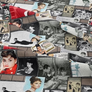 Audrey Hepburn,Cinema Film Pattern Fabric by the Meter,Old Hollywood Pattern Home Decor Furniture Chair Sofa Upholstery Fabric