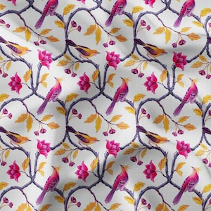 Birds and Floral Upholstery Fabric: Ethnic Style Polyester Decor