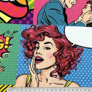 Pop Art Comic Upholstery Fabric, Retro Mid-century Modern Textile ...