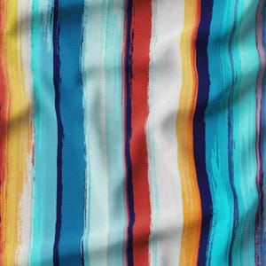Turquoise Blue Striped Upholstery Fabric: Geometric Print, Polyester By The Meter