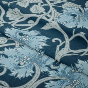 Blue Leaf Flowers Print Fabric by the Meter,William Morris Floral Pattern Home Decor Tapestry Chair Sofa Upholstery Fabric