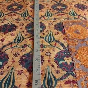 Orange Floral Oriental Fabric by the Meter,O Chenille Fabric,Ottoman Decor Rug Tapestry Sofa Chair Furniture Fabric