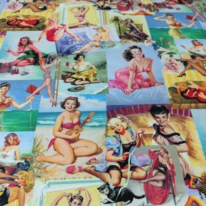Pin up Girls Fabric by the meter ,Vintage Girls,Retro Print Fabric,Swimwear Retro Mod Drapery Decor Furniture Chair Sofa Upholstery Fabric