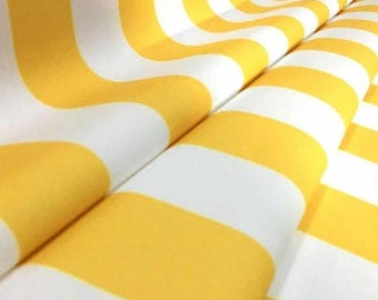 Yellow White Cabana Stripe Fabric, Nautical Upholstery Textile, Polyester By Yard