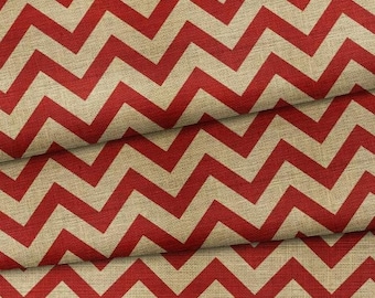 Red Chevron Fabric, Rustic Jute Look, Farmhouse Home Decor, Zigzag Upholstery Material