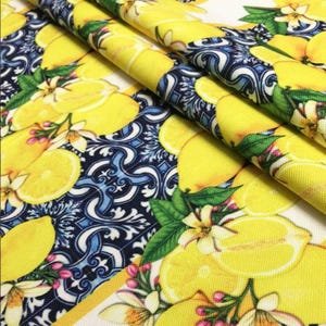 Lemons Print Fabric: Mediterranean Style Upholstery Fabric by the Meter