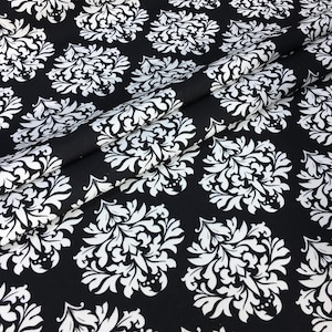 Black Damask Floral Print Fabric by the meter,Geometric Pattern Decor Furniture Chair Sofa Upholstery Fabric
