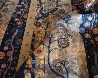 Gustav Klimt Tree of Life Fabric, Gold Black Art Nouveau Cotton Poly Blend Yard
