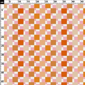 Retro Pink Orange Schachbrett Stoff, 70er Jahre Groovy Mosaik Muster, Baumwoll-Poly-Mischung, 140 cm Breite Orange/Pink