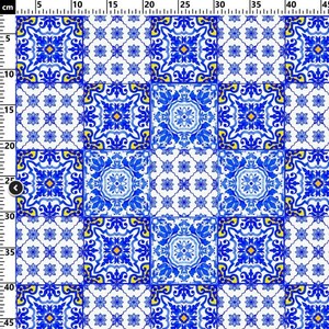 Blue Turkish Ceramic,Damask,Ikat Fabric by the meter,Ethnic Pattern Decor Furniture Chair Sofa Upholstery Fabric