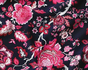 Chinoiserie Floral Fabric by Meter, Pink Peony Botanical Upholstery Textile