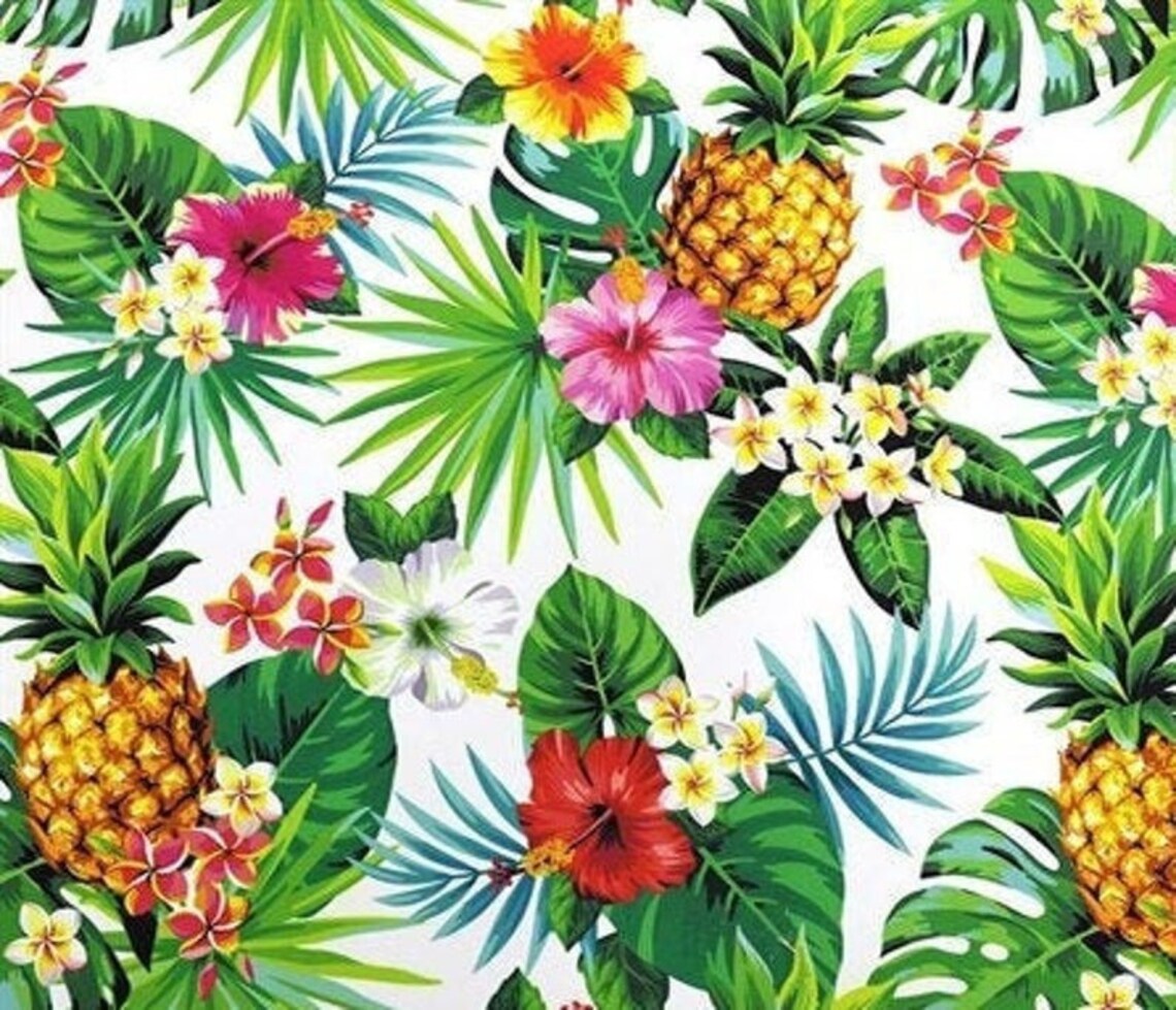 Tropical Pineapples White Print Fabric Etsy