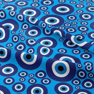 Blue Evil Eye ,Nazar PatternFabric by the meter,Ethnic Decor Furniture Chair Sofa Upholstery Fabric