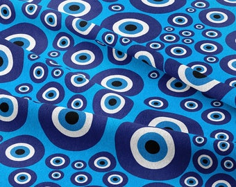 Blue Evil Eye ,Nazar PatternFabric by the meter,Ethnic Decor Furniture Chair Sofa Upholstery Fabric