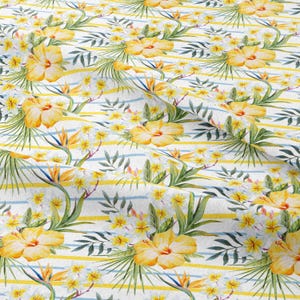 Gestreepte gele bloemen print stof per meter, bloemenpatroon stof decor meubelstof stoel bank bekledingsstof