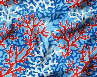Rot Blau Korallen Stoff: Maritimer Möbelbezugsstoff als Meterware