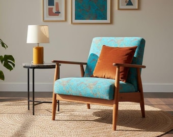 Turquoise Chenille Upholstery Fabric – Traditional Patterned Material for Chairs, Cushions (55" Width)