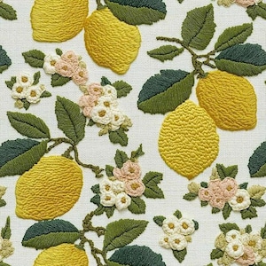 Lemon Print Upholstery Fabric: 3D Embroidery Effect, Floral Decor