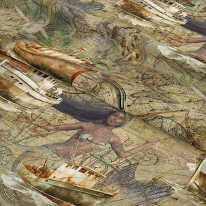 Vintage Sailor Boat Map Fabric: Upholstery & Decor, Polyester Microfiber