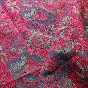 Burgundy Red High Quality Soft Chenille Kilim Upholstery Fabric by the Meter, Decor Rug Tapestry Sofa Chair Furniture Upholstery Fabric