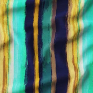 Striped Upholstery Fabric: Turquoise, Navy, Yellow Geometric Decor - By The Meter