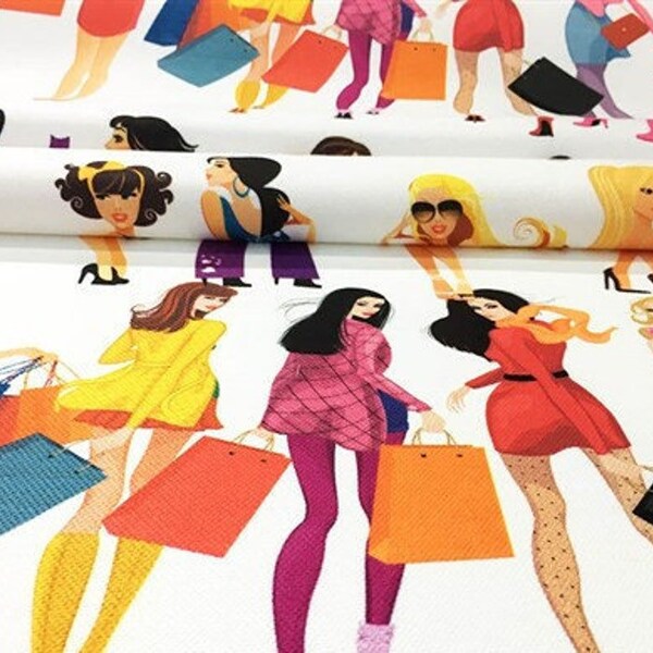 Shopping Girls Fabric by the Meter,Pop Art Fabric Decor Furniture Chair Sofa Upholstery Fabric