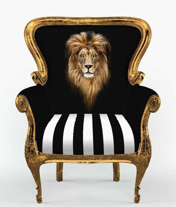 Lion Panel Fabric for Upholstery,  Lion Portrait Printed Polyester Fabric, Accent Armchair Upholstery Material, Animal Art Fabric