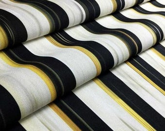 Abstract Stripe Upholstery Fabric, Yellow Black Modern Drapery Cushion Material