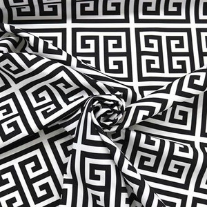 Black & White Greek Key Fabric by the Meter, Geometric Fabric Decor Furniture Chair Sofa Upholstery Fabric