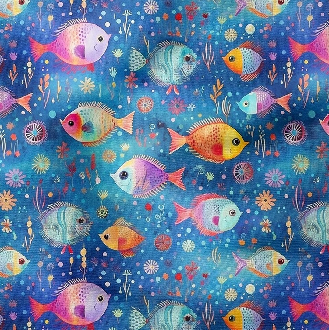 Rainbow Fish Fabric: Watercolor Marine Upholstery Fabric by the Meter ...