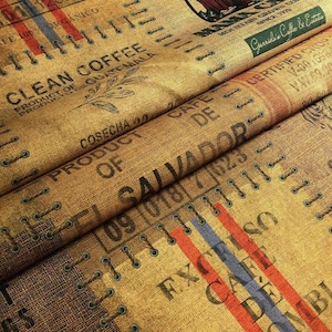 Coffee Sack Print Upholstery Fabric: Durable Polyester, 143cm Wide