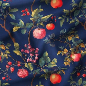 Vintage Retro Orchard Print Fabric by the Meter, Floral Fabric Decor Furniture Chair Sofa Upholstery Fabric
