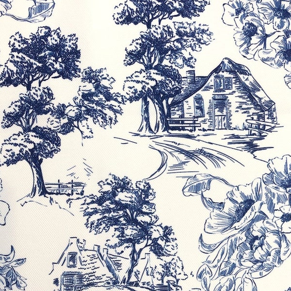 Toile de Jouy-Stil, bedruckter Stoff im Landhausstil am laufenden Meter, Stoff mit Blumenmuster, Dekor, Möbel, Stuhl, Sofa, Polsterstoff