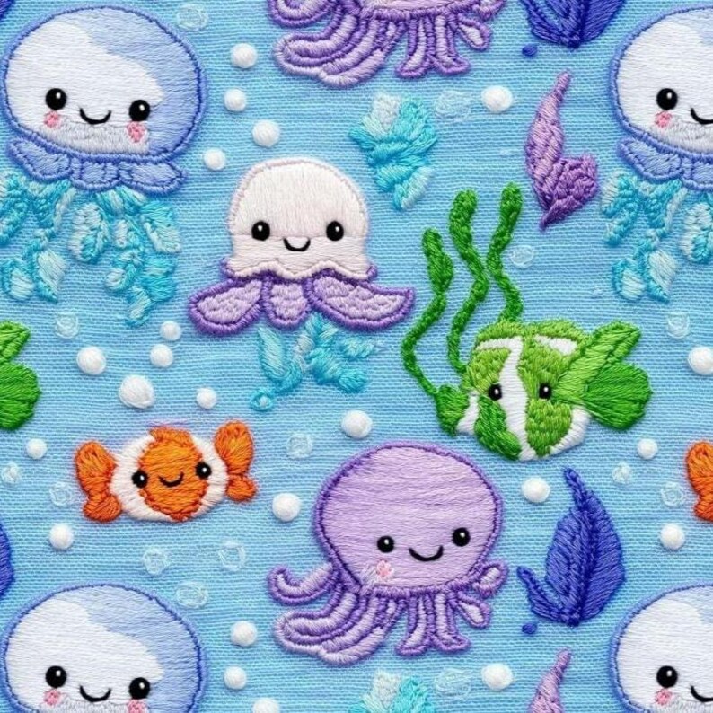 3D Embroidery Effect Sea Animal Fabric by the Meter, Cute Octopus ...