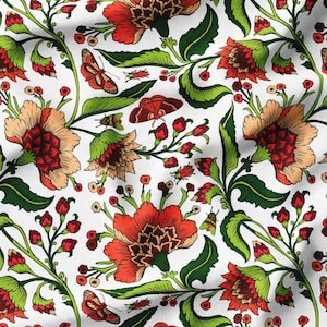 Orange Green Tapestry Patterned Fabric by the Meter,Ethnic Floral Pattern Fabric Decor Furniture Chair Sofa Upholstery Fabric