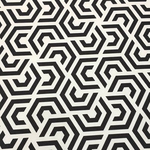 Geometric Upholstery Fabric: Black and White Hexagon Print