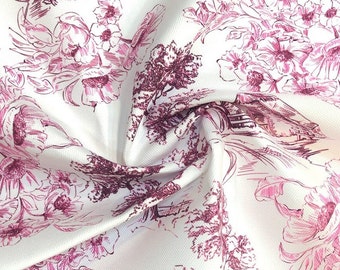 Rosa Toile de Jouy Stoff Schüttgut, French Country Polsterung, Shabby Chic Pastoral Landschaft