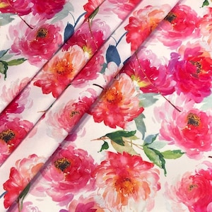 Red Flowers Fabric by the Meter,Floral Pattern Fabric Decor Furniture Chair Sofa Upholstery Fabric