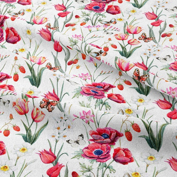 Polsterstoff Stoff Meterware Floral Mohn Blumen Stoff Meterware