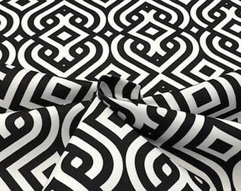 Tessuto geometrico Art Déco tagliato su misura, motivo intrecciato bianco e nero per tappezzeria, decorazione per la casa
