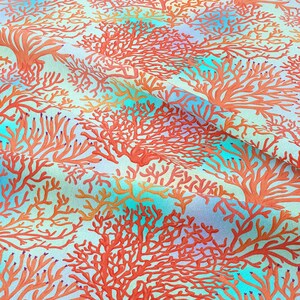 Coral Fabric by the Meter,Nautical Fabric Decor Furniture Chair Sofa Upholstery Fabric