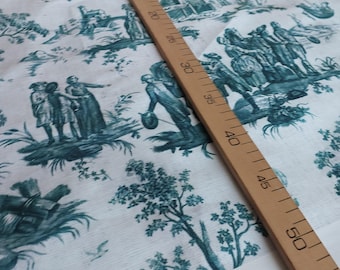 Toile de Jouy-tyg, grönt franskt lantligt pastoralt motiv, möbeltyg