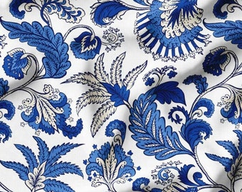 Blue White Chinoiserie Jacquard Fabric by Yard, Botanical Upholstery Home Decor
