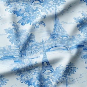 Tissu rétro Paris tour Eiffel imprimé au mètre, toile de Jouy, décoration de meubles, chaise, canapé, tissu d'ameublement