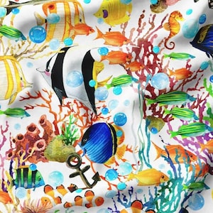 Aquarium Fish Print Fabric: Colorful Marine Upholstery, 100% Polyester