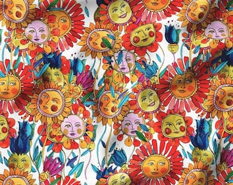 Glückliche Sonnenblume Mädchen Stoff Meterware, Abstrakte Stoff Dekor Möbel Stuhl Sofa Polsterstoff