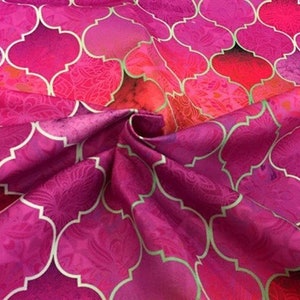 Pink Moroccan Upholstery Fabric: Geometric Ethnic Print, Polyester, 143cm Wide