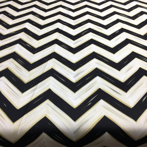 Black White Zigzag Fabric, Hand-Painted Style Chevron, Modern Geometric Upholstery (By Yard)