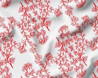 Red Coral Fabric by Yard, Nautical Sea Reef Print, Coastal Home Decor Textile
