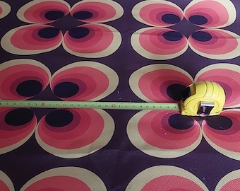 70s Retro Geometric Fabric, Mid-Century Modern Circles, Purple Pink Upholstery Textile